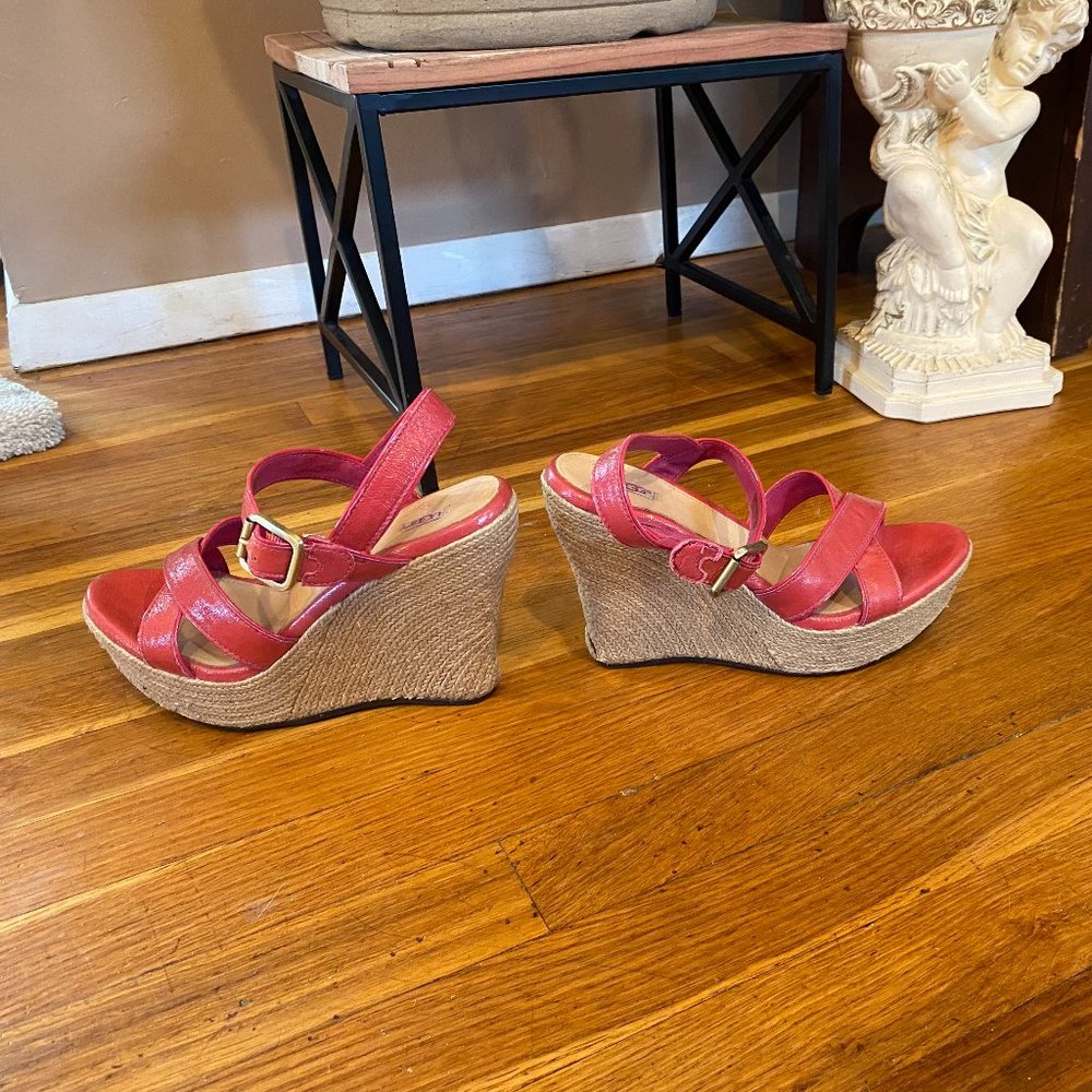UGG Australia Hot Pink Jackilyn Leather Platform Espadrille Sandals Size 7 - Picture 7 of 12